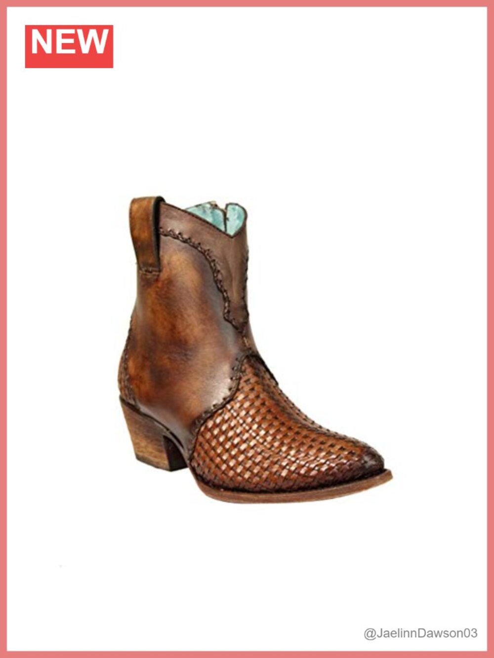 Woven Ankle Boots Round Toe Block Heel Zip RHINESTONES